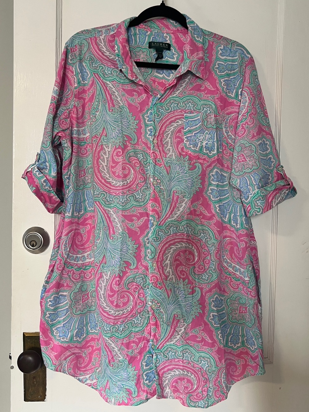 Lauren Ralph Lauren Pink Paisley Sleep / Pajama Shirt Tunic Cover-up Size XL